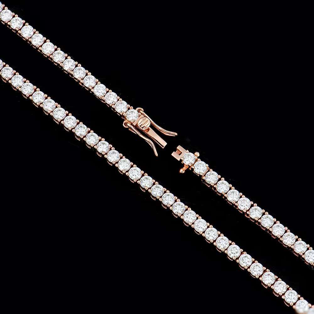 Customized 3mm 16in 18in Mossanite Moissanite 925 Sterling Silver Fashion Jewelry Rose Gold Plated Tennis Necklaces for Women