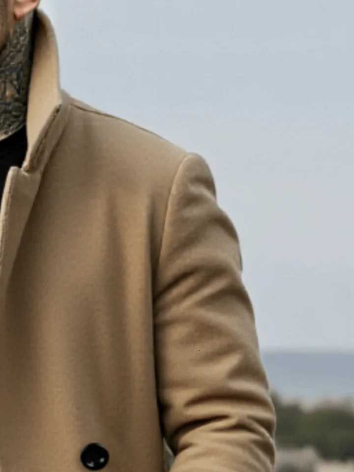 Mens Winter Mid-Length Coat Wool Warm Coats Lining Double Breasted Lapel Jacket Street Wear Mens Clothing OuterwearsT251125