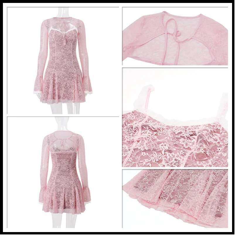Dongdumaoyi Townlike Lace Waist Wrap A Line Dress Women Mini Autumn Winter Backless Nightclub Sexy Party Dresses With Cardigan