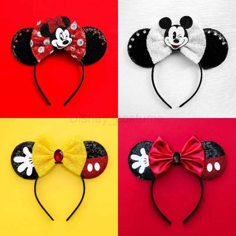 Disneymini Mouse Ear Headband Female Cute Mickey Mouse Hair Girl Shining Bow Elastic Hair Accessories Childrens Role Play X250425