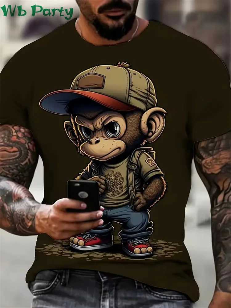 Hip hop monkey pattern printed T-shirt O-neck short sleeved T-shirt designer clothing mens monkey pattern printed mens T-shirt W250425