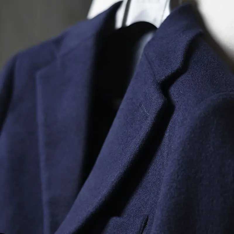 Elegant Jackets Man Double Breasted Mans Overcoat Black/Navy Blue Wool Blends Mid-length Trench Coat Long Mens Woolen CoatT251125