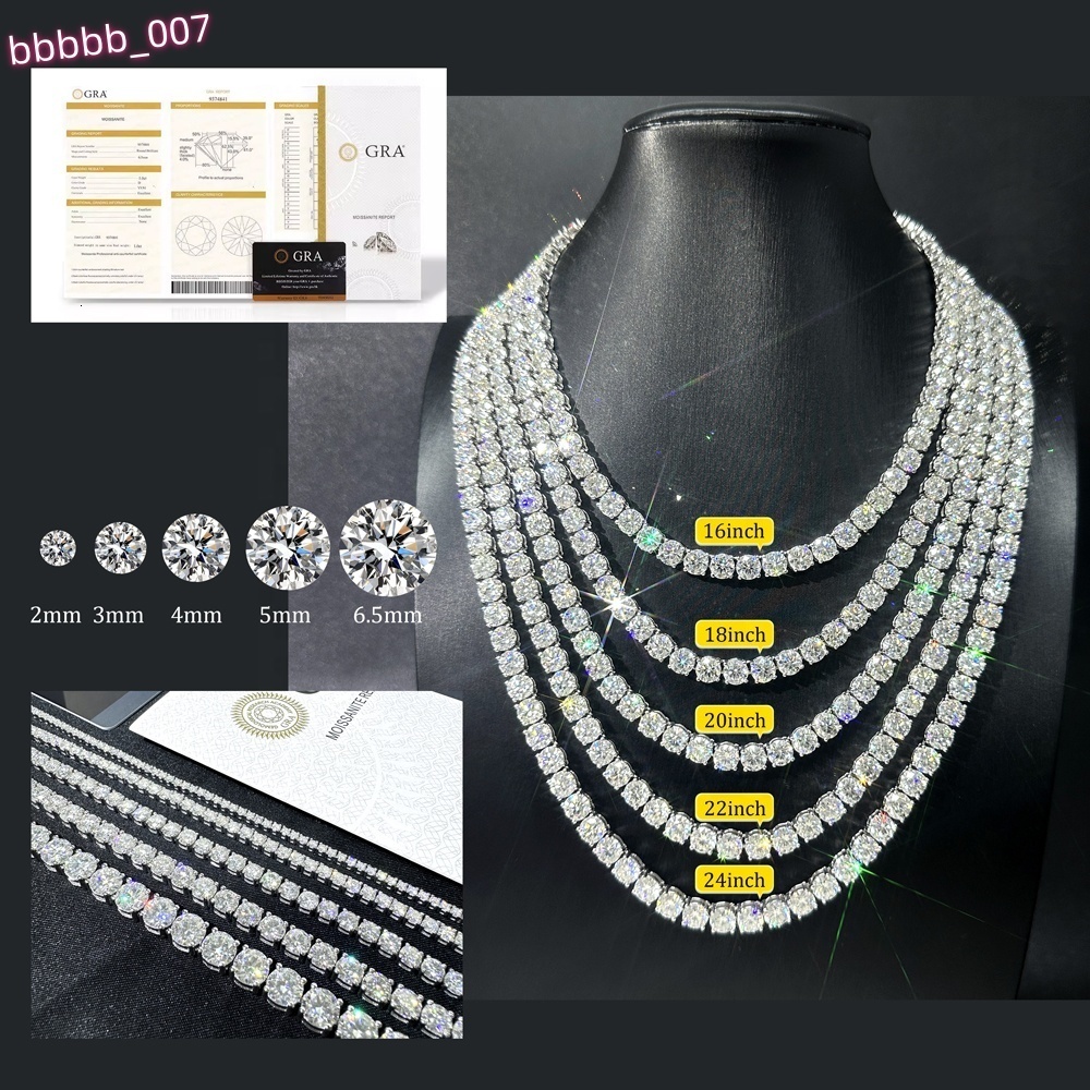 Hip Hop Fine Jewelry 2mm-6.5mm Moissanite Tennis Chain 925 Sterling Silver Iced Out VVS D Moissanite Diamond for Men Women