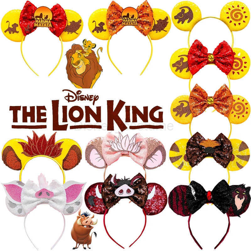 Disney Pumbaa Simba Ears Hair Accessories Women The Lion King Headband Girl Hakuna Matata Shining Bow Hair Childrens Day Gift X250425