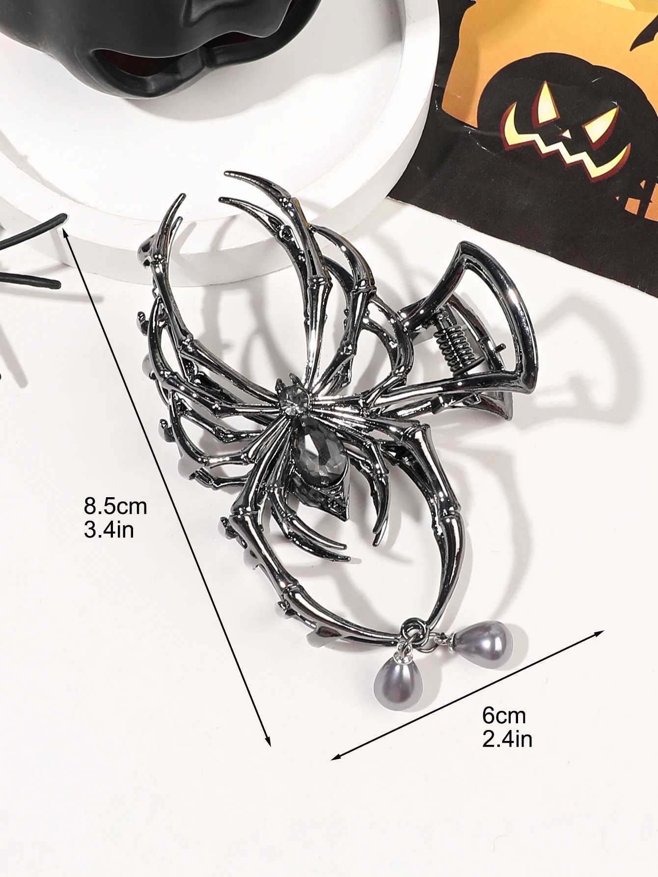 1 piece of silver spider female hair claw clip powerful hair thickness retention chin clip Halloween hair accessoryT250425