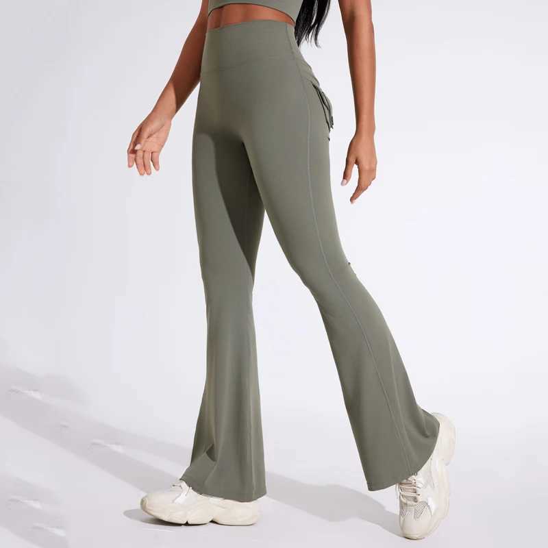 DIAS is suitable for womens pockets bell bottoms yoga high waist hip lifting fitness pants fast drying running fitness gymC250425