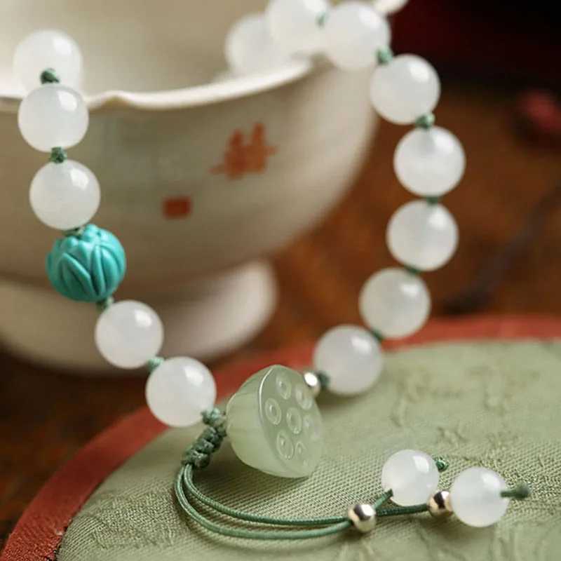 White Jade Lotus Natural Hetian Jade Handmade Beaded Jade Beads Crystal Bracelet Fashion High Quality Bracelet J251125