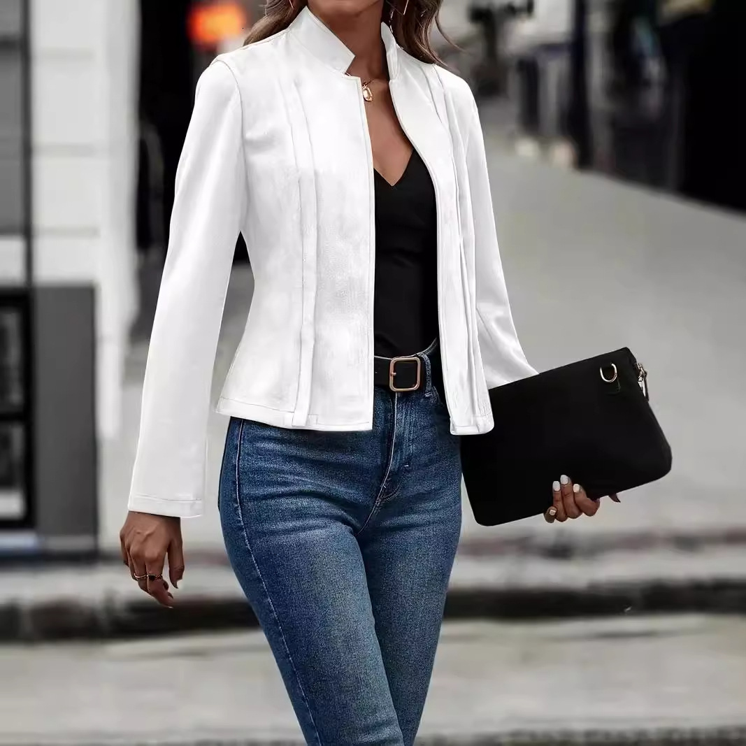 2024 winter solid color long sleeved slimming versatile cardigan short jacket womens clothing