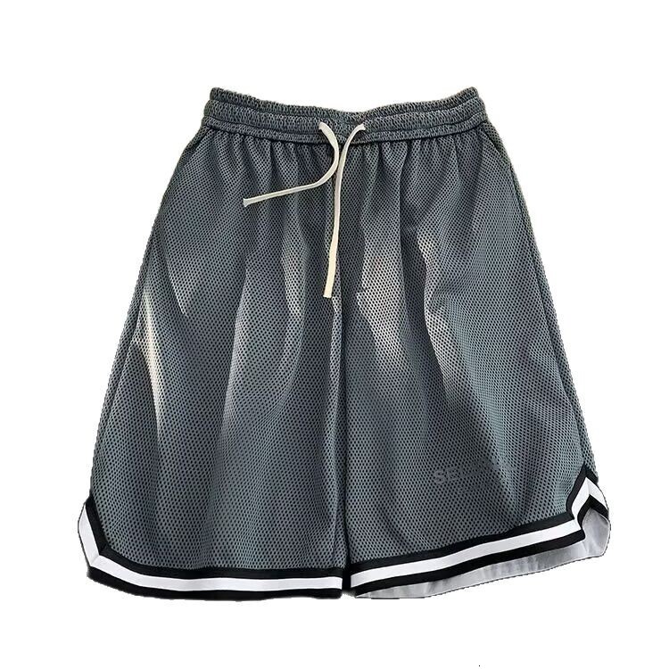 Short men's new outfit, casual, loose, breathable, ice silk mesh basketball sports five quarter pants for summer