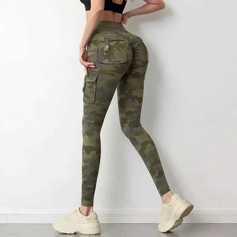 Camouflage womens yoga pants tight running quick drying exercise pocket elasticity sexy push up gym uniformC250425