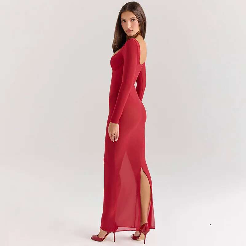 Dongdumaoyi Townlike Perspective Mesh Slim Bodycon Dress Women Strapless Autumn Winter Maxi Long Nightclub Sexy Party Dresses