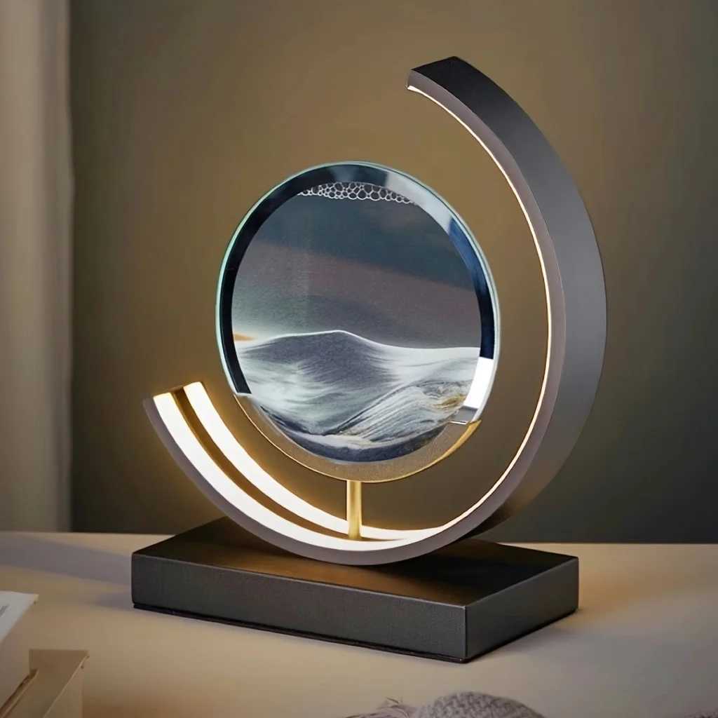 Modern Geometric Sand Art Desk Lamp - Adjustable Brightness USB Powered No Battery Needed Ideal for Bedroom Office Decor C251125