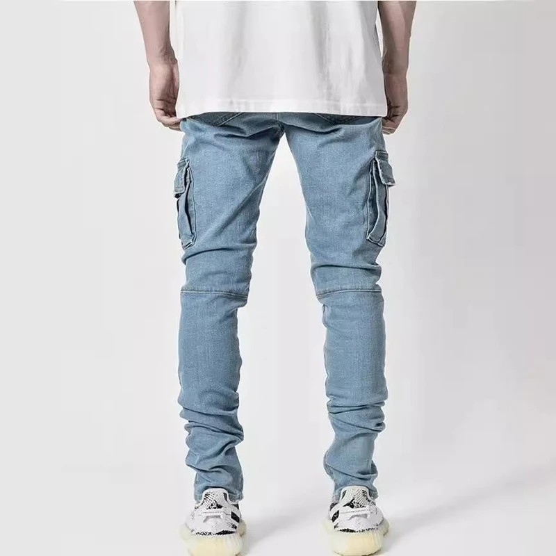 New Men's High Street Slim Fit Stretch Jeans Fashion Multi Pocket Cargo Denim Pants Elastic Jogging Hip Hop Trousers Plus Size R250425
