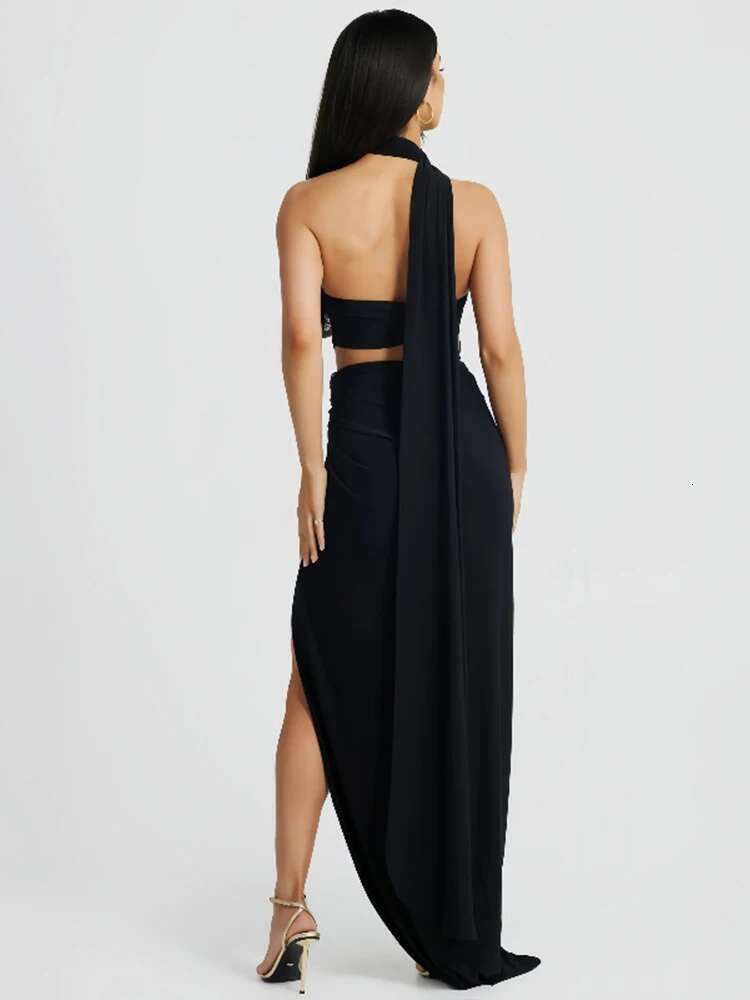 Dongdumaoyi Townlike One Shoulder Elegant Maxi Long Dress Women High Split Spring Summer Halter Backless Sexy Party Dresses
