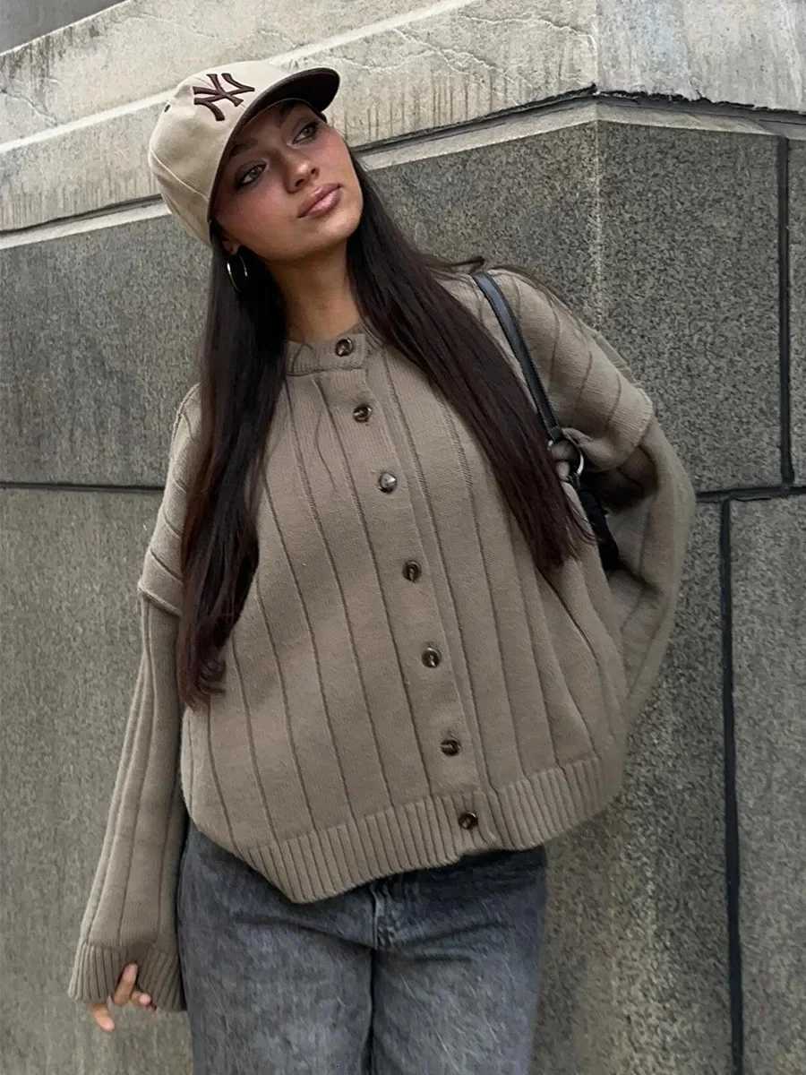 Blubelle Womens New Knit O-Neck Cardigan Soft Fabric Long Sleeve Button Front Loose Autumn Winter Casual Staple SweatersT251125