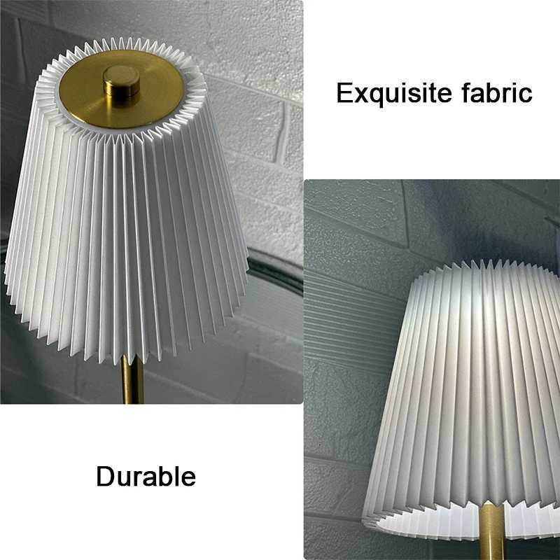 Small Pleated Table Lamp USB Rechargeable Nightstand Lamp Cordless Desk Lamp for Bedroom Living Room Home Office DecorM251125