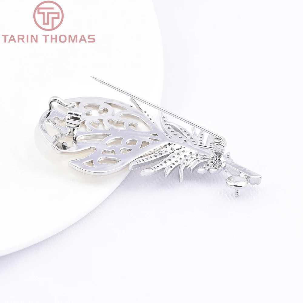 10315 1Piece 24K Gold Color Brass and Natural Seashell Feather Shaped Brooch High Quality DIY Jewelry Making Accessories J251125