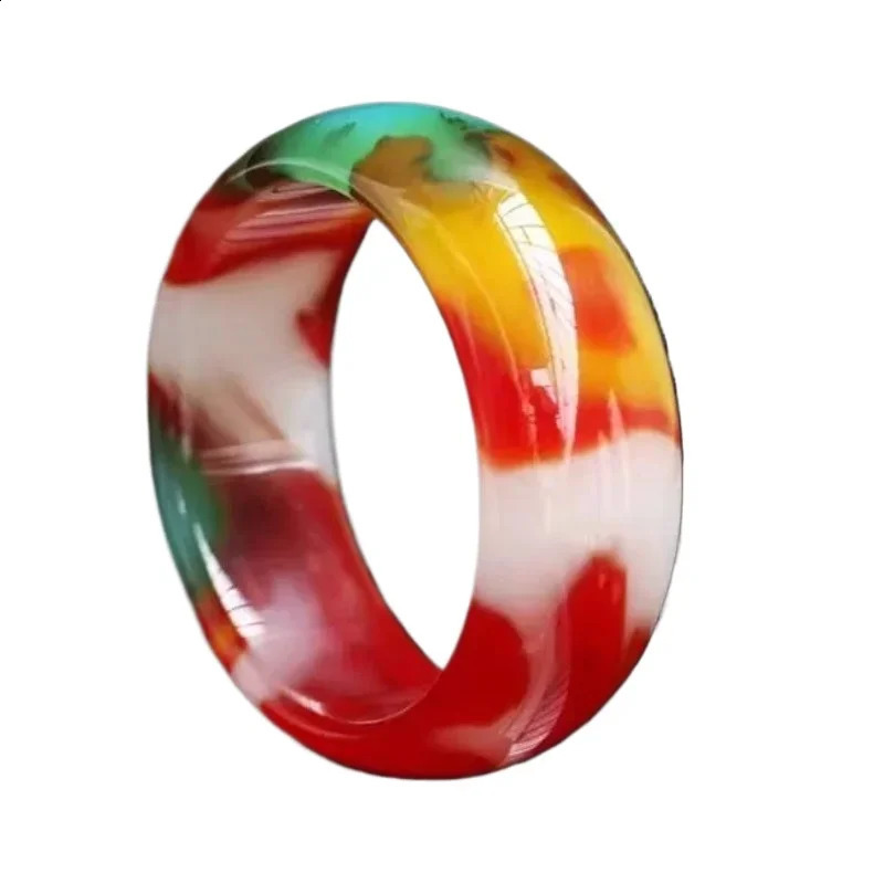 ColorfulJadeBraceletFatSisterBraceletChickenBloodFloatingFlowers Gobi Jade WidenThicken Jade Bracelet Floating Flowers Bracelet 250424
