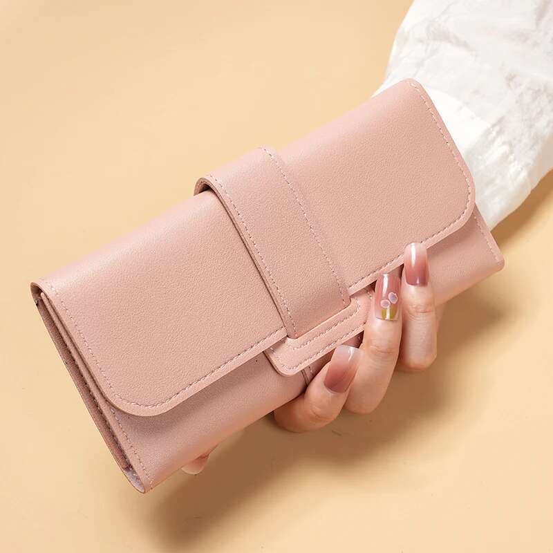 Women's Wallets Women's Long Three-Fold Flip Korean Version Of Small Fresh Students Change Multifunctional Buckle Wallet Foreign