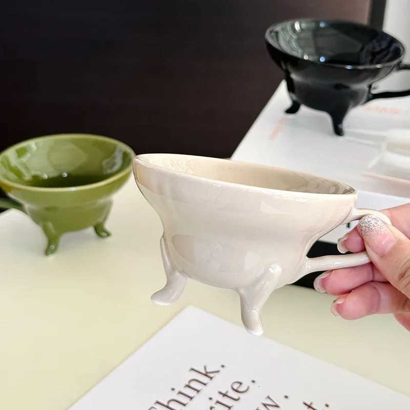 Ceramic Solid Color Tripodia Exquisite Coffee Cuphigh Appearance Level Cup Household Flower Tea Mug Milk Afternoon Tea Cup Y251125