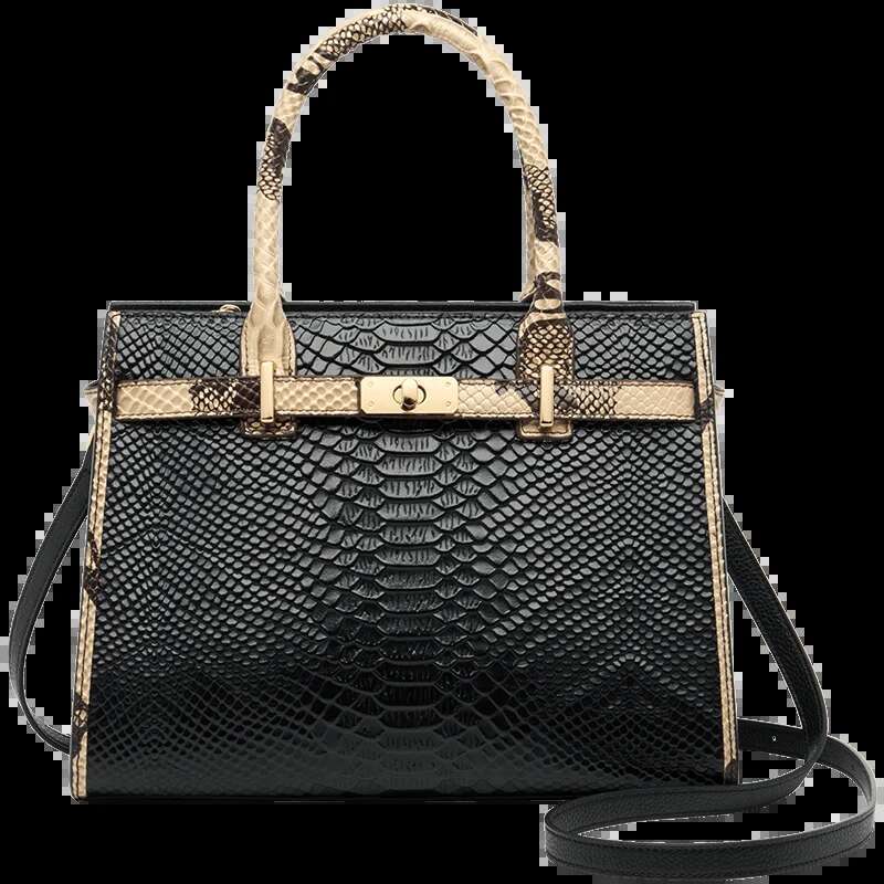 Brand Elegant Single Shoulder Bag Business Women Black Animal Pattern Purses High End#Yc350