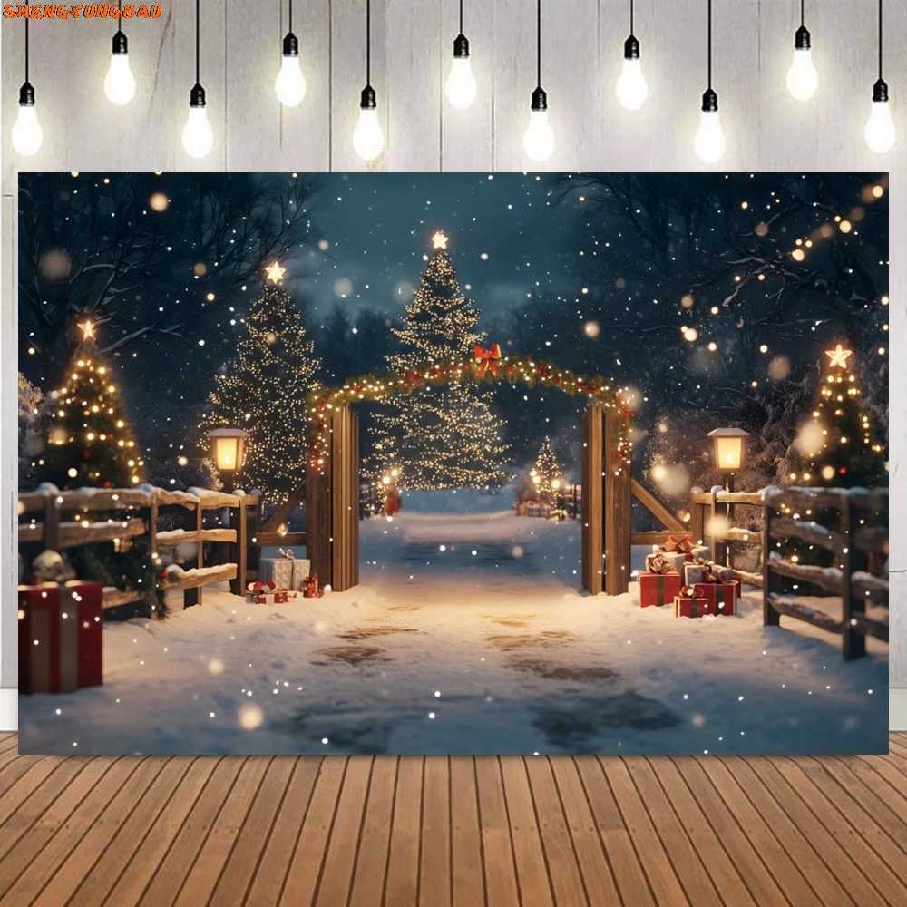 Winter Christmas Photography Backdrop Xmas Wreath Arch Christmas Tree Kids Portrait Family Party Decor Background Photo PropsM251125