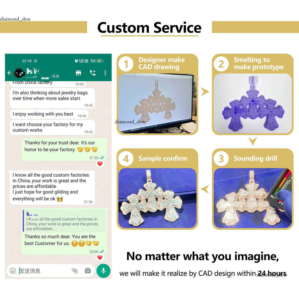 Hip Hop Jewelry Pass Tester Cold Ice Out Letter Big D Color VVS Silicon Stone Pendant Thick Chain Men