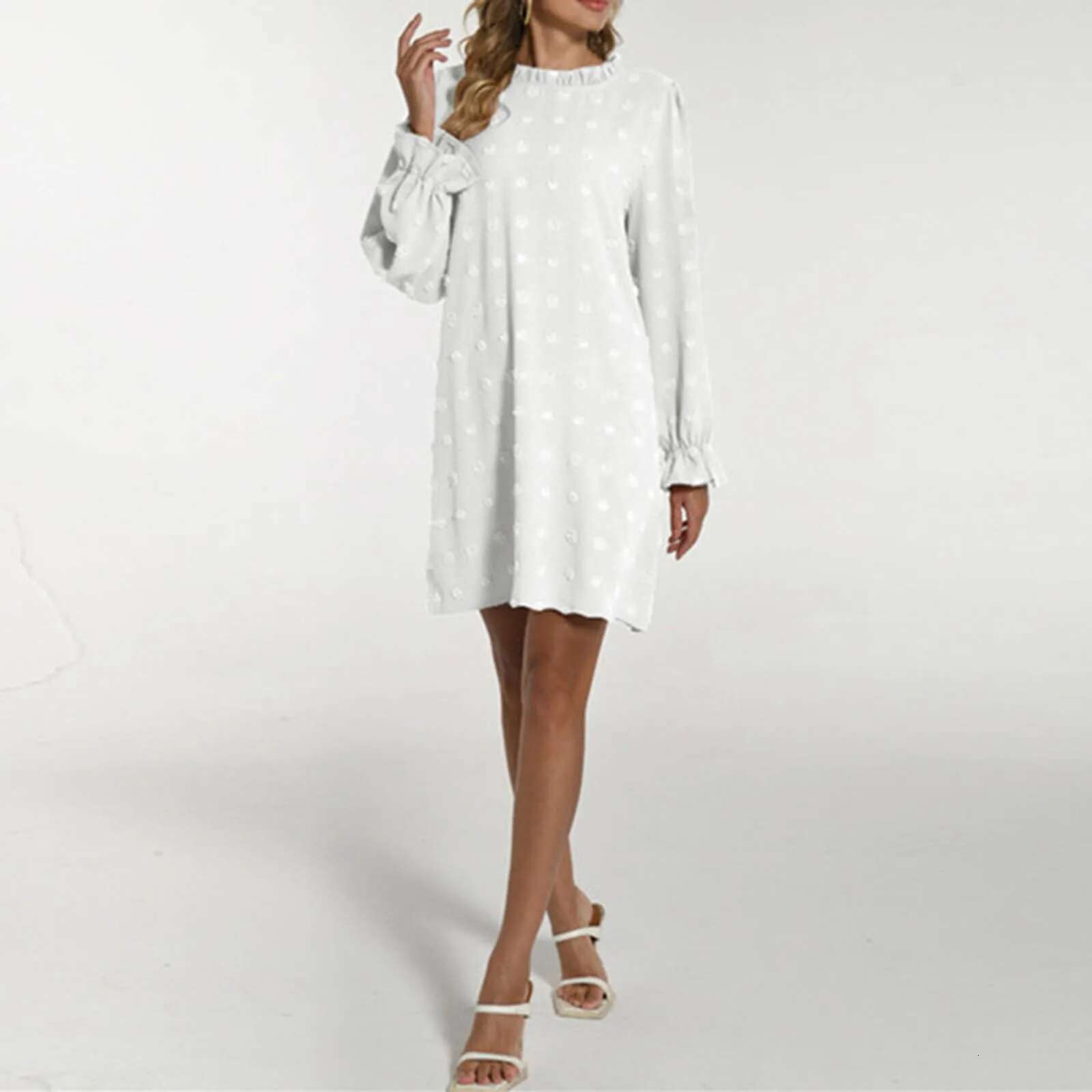 Dongdumaoyi Women Dress Bubble Embroidered Hairball Jacquard Long Sleeve Summer Wedding Guest Casual Mini Dresses For