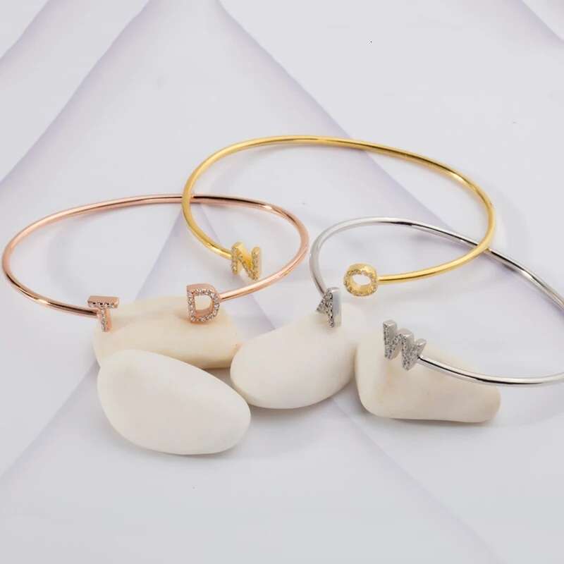 AI Zircon Bangles Personality Name Words Letters Custom Bracelet & Bangle Women Jewelry