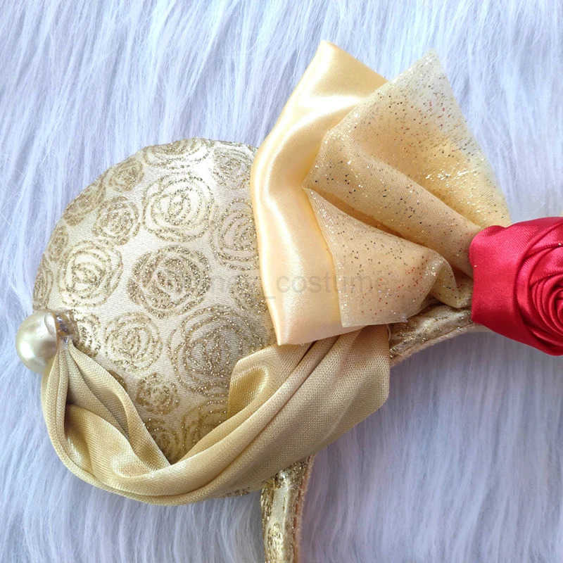 Disney Beauty and Beast Princess Beauty Headbands Disney Park Mickey Minnie Ears Plush Headwear Childrens Toys Party Decoration X250425