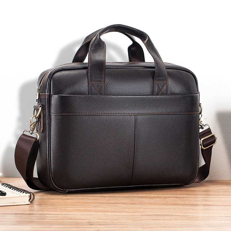 Hot selling mens bags leather handbags mens top layer cowhide briefcase 14 inch computer file bagT251125