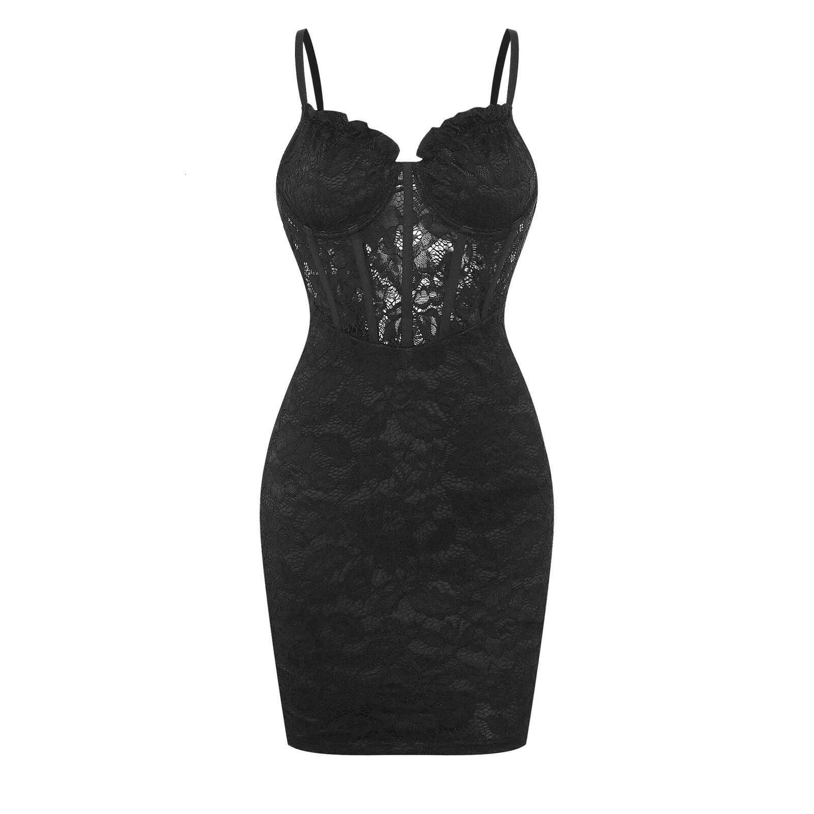Dongdumaoyi Womens Floral Lace Dresses Elegant Cocktail Party Evening Dress Sexy V Neck Hollow Out Strap Bodycon Clubwear Mini