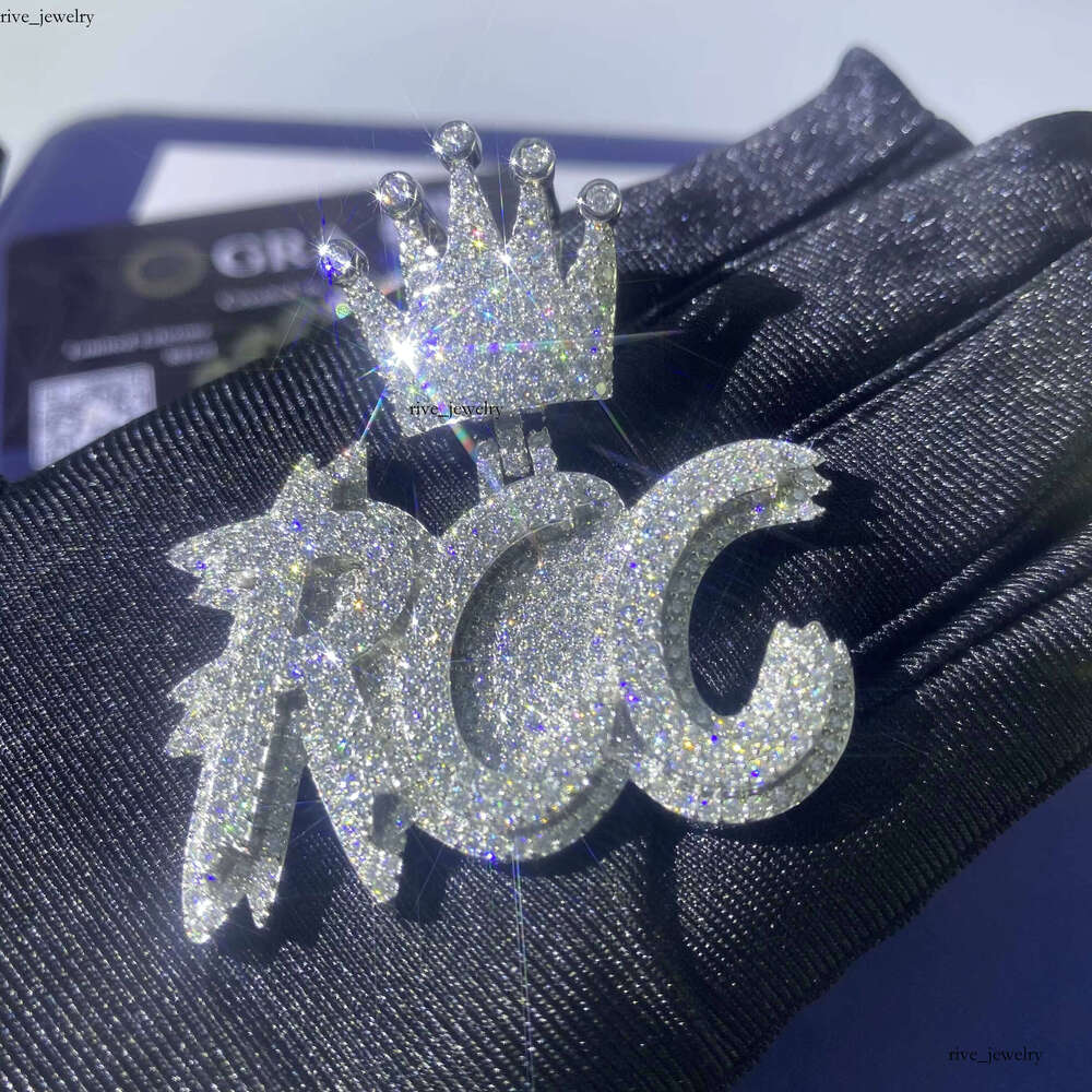 Men's Charm Jewelry Iced Custom Hip Hop GRA 925 Sterling Silver VVS Moissanite Moissanite Name Letter First Pendant