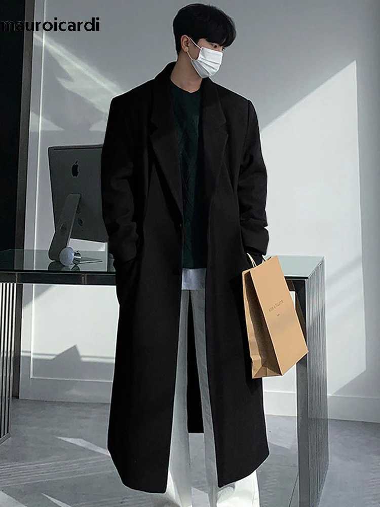 Mauroicardi Autumn Winter Long Thick Warm Soft Fitted Woolen Coat Men Single Breasted Cool Luxury Chic Wool Blends Overcoat 2024T251125