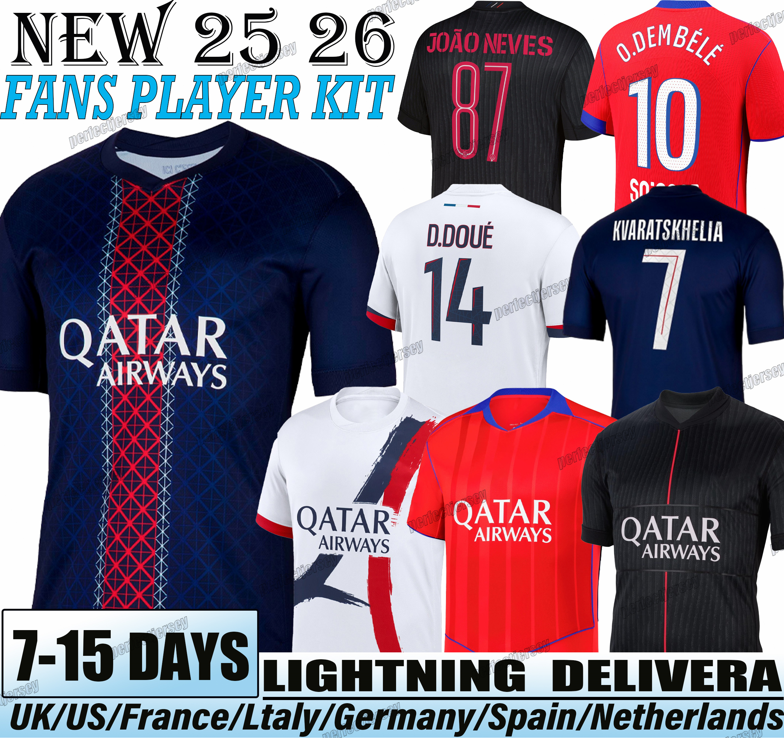 25 26 PARIS PSGES maillot de foot S-4XL O.Dembele Kvaratskhelia soccer jerseys 4th JOAO NEVES D.DOUE HAKIMI football shirt BARCOLA N.MENDES PACHO Fourth Kits