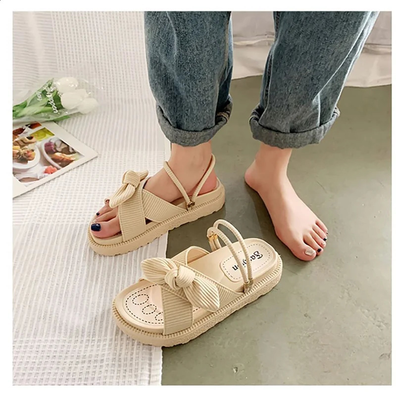 Women Sandalias Mujer Summer Fairy Style Fashion Student Platform Roman Lady Sands Flat Shoes Cute Slippers 250421