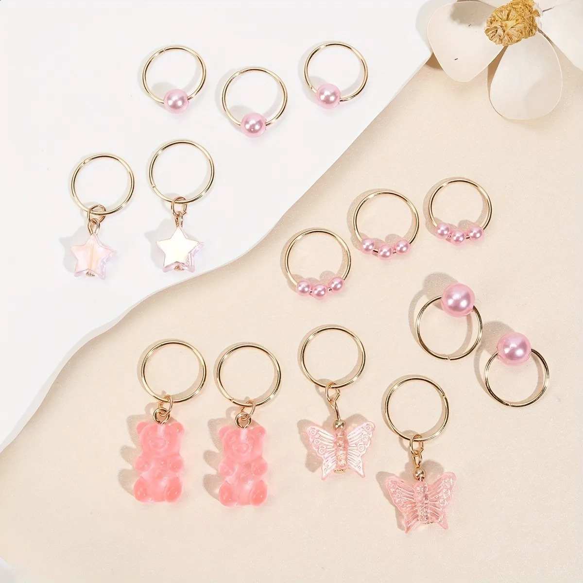 14 cute butterfly bear hair braided rings suitable for girls pearl shaped bead clips accessories local jewelry 250417