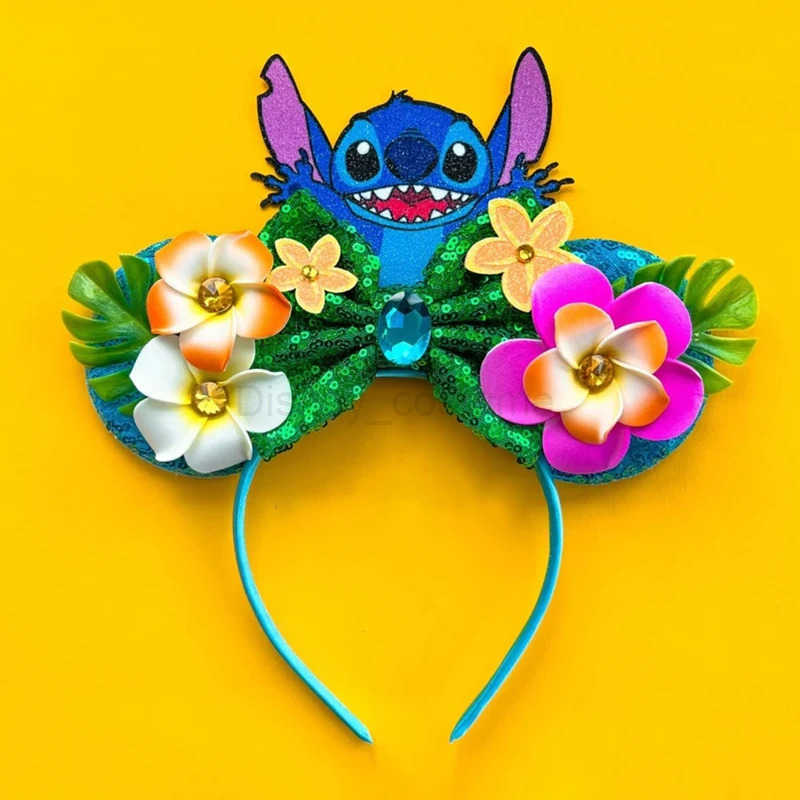 Disney Cute Lilo Stitch Headbands Women Leaves Ears Hairbands Kids Angel Sequeins Bow Elasticity Hair Accessories Women Cosplay X250425