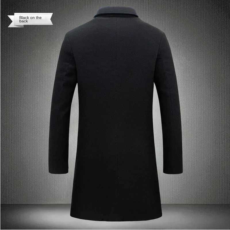 9 Colors Autumn New Long Cotton Coat Wool Blend Pure Color Casual Business Fashion Mens Clothing Slim Windbreaker JacketT251125