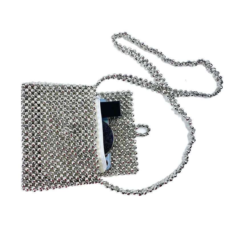 Designer Bag New Retro Sier Metallic Shiny And Dull Handmade Woven Beaded Pearl Flip Small Square Crossbody Bag