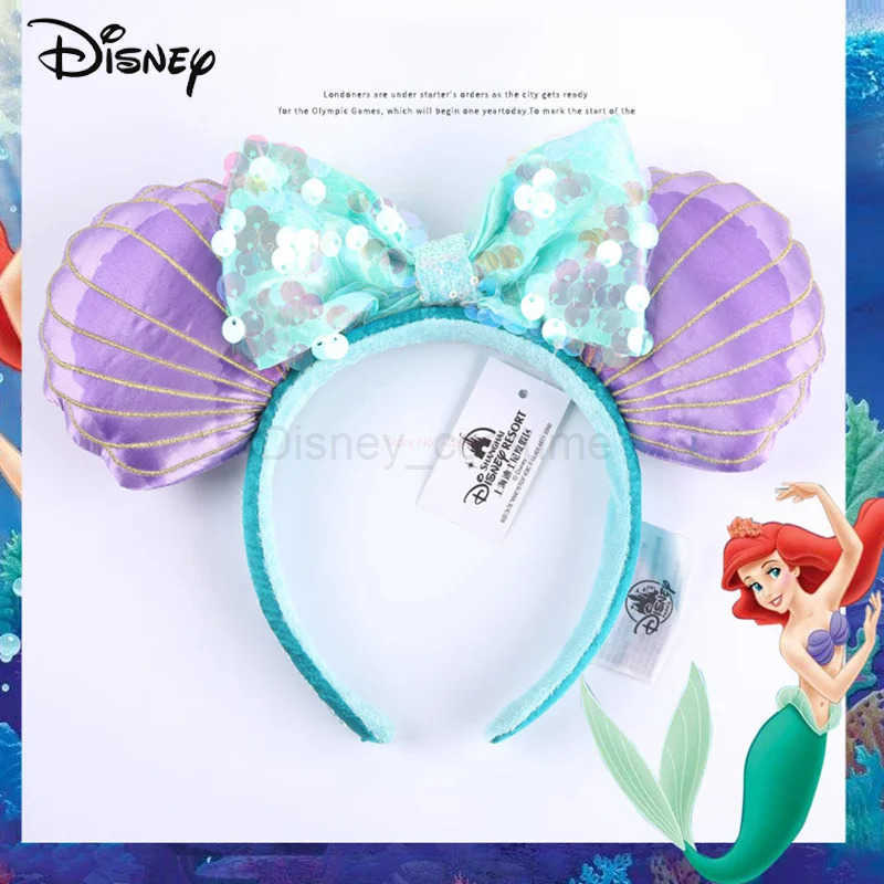 Disney Mickey Ears Ariel Princess Disney Beauty Fashion Bow Headband Holiday Party Decoration Headwear Girl Toy Gifts X250425