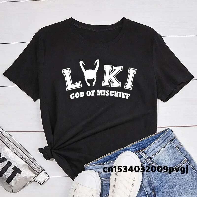 Dongdumaoyi Loki God Of Mischief Women S T Shirt Horned Helmet Superhero Funny TV Series Street Trend Short Sleeve