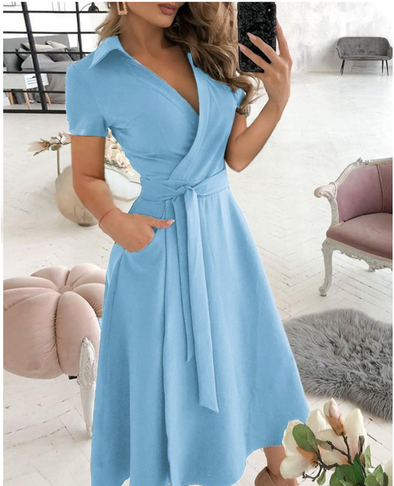 2021 Spring/Summer Fashion V-neck Printed Bag Hip Short sleeved Dress for Women