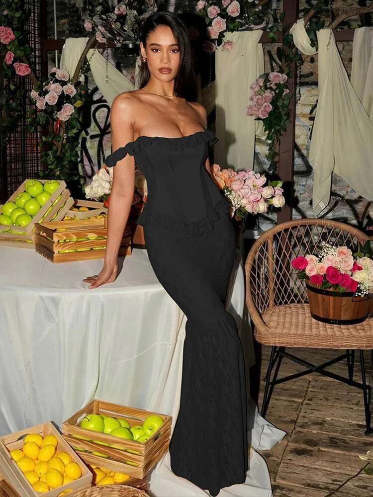 Dongdumaoyi Townlike Mermaid Elegant Maxi Long Dress Women Off Shoulder Spring Summer Lace Patchwork Backless Sexy Party Dresses
