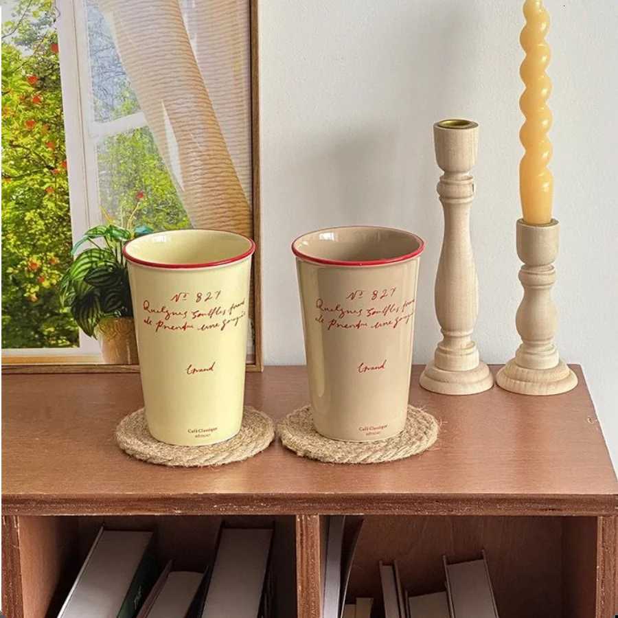 Vintage Letter Paper Shaped Ceramic Water Cups Breakfast Cup Afternoon Tea Dim Sum Coffee Cup Black White Ceramic Mug Drinkware Y251125