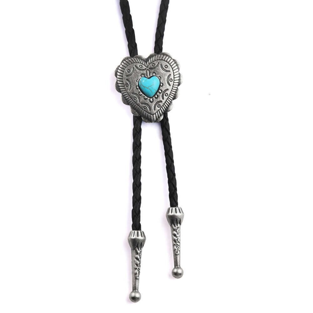Punk denim bolo tie fashion personality love blue turquoise leather rope sweater chain alloy pendant
