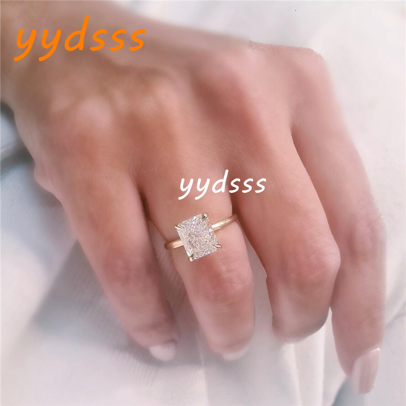 Jewelry 14K Yellow Gold Radiant Lab Grown Diamond Engagement Ring CVD Lab Grown E VS1 Radiant Cut Diamond Solitaire Promise Womens Gold Ring
