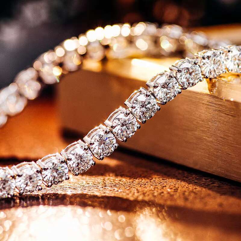 DEF VVS Quality Moissanite Tennis Chain Bracelet Round Cut Moissanite Diamond Tennis Chain Silver Materials 18k Gold Plated