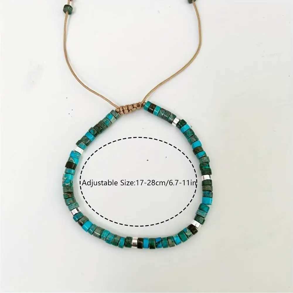 Adjustable Natural Turquoise Beaded Bracelet Natural Stone Perfect for Vacation Gifts J251125