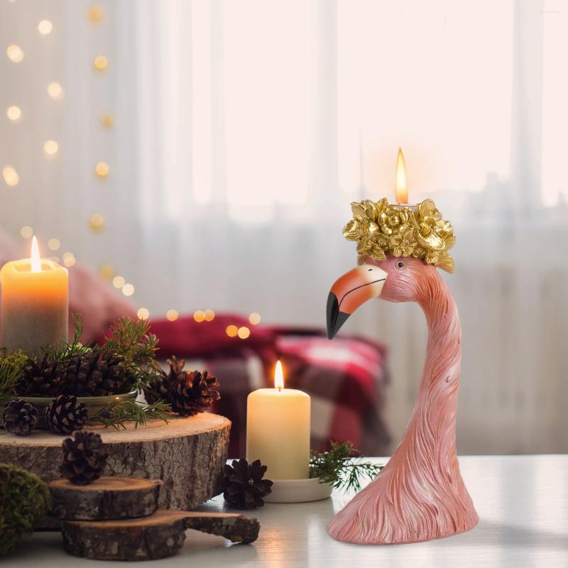 Lanjia Candle Holders Red Flamingo Tea Light Resin Decorative Golden Flower Stick Stand Decor Home Table Centerpiece Ebad